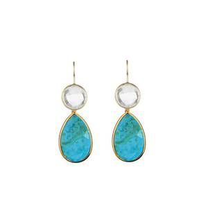 NEW LIV OLIVER women's cody genuine quartz pear drop earrings in turquoise gold